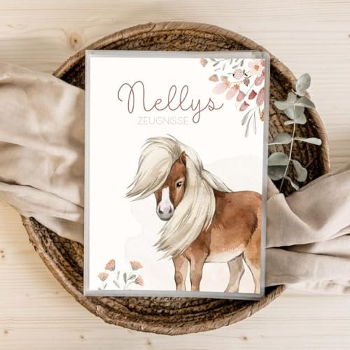 Zeugnismappe für DIN A4 Pony Pferd 𝗣𝗘𝗥𝗦𝗢𝗡𝗔𝗟𝗜𝗦𝗜𝗘𝗥𝗧 | 20 Klarsichthüllen Aufbewahrung, 𝗦𝗖𝗛𝗨𝗧𝗭 von 𝗭𝗘𝗨𝗚𝗡𝗜𝗦𝗦𝗘𝗡 | Schule (Pony, Basic (Druck auf DIN A4 Papier))
