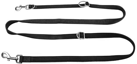 PETCOOZ Hundeleine 2 m Verstellbare Schleppleine mit 2 Karabiner, Verdickte Doppelleine Führleine für Kleine Mittelgroße Hunde, Freihandleinen Übungsleine aus Nylon, Schwarz
