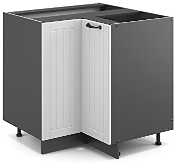 Vicco Eckunterschrank Fame-Line, Weiß Landhaus/Anthrazit, 80.5 cm, AP Anthrazit