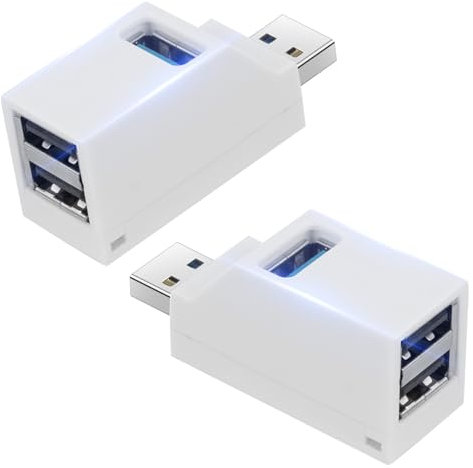 AXFEE Mini Hub USB con 3 Puertos (2.0+3.0), 2 Piezas Splitter para Ordenador Portátil, MacBook, Impresora, Teclado, Ratón - Blanco
