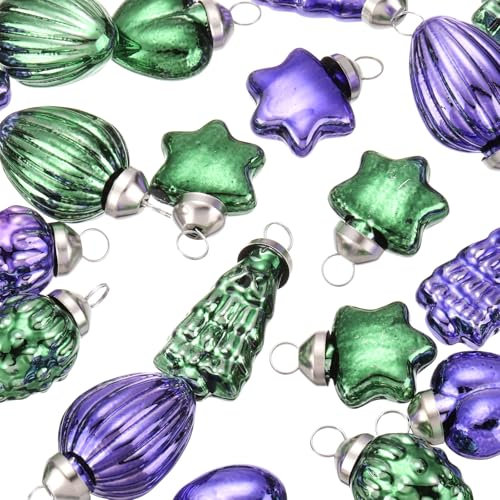 sourcing map 25Pcs Glass Christmas Ornaments Green Purple Christmas Tree Decorations 1-1.5inch Vintage Christmas Tree Ornaments for Christmas Tree, Halloween, Event and Wedding