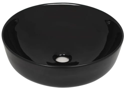 Willood Waschtisch Keramikwaschtisch Aufsatzwaschtisch Schwarzer Runder Waschtisch Badezimmer Waschtisch 41,5 x 13,5 cm