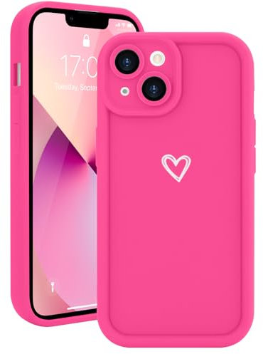 Micoden for iPhone 13 Case Cute Girls Silicone Shockproof Protective Bumper Case with Love Heart Pattern Design for iPhone 13-Hot Pink