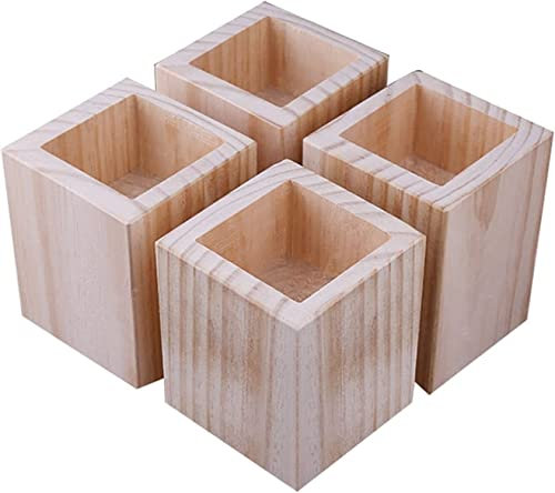 Quadratische Betterhöhungen aus Holz, Möbelbeine, Elefantenfüße, starke Basis für schwere Sofas, Tische, Stühle, 4 Stück (5 x 5 x 10 cm)