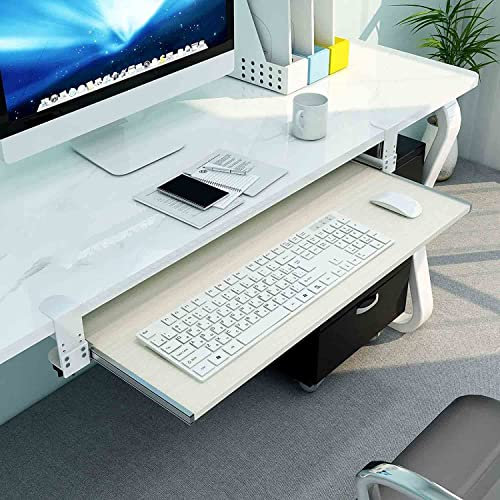 GLJTUO Computer Desk Extender, Ergonomic Keyboard Tray, Slide-Out Keyboard Platform Armrest Shelf, Adjustable Under Desk Storage Shelf, for Office Mouses Holder,F-55x30cm(22x12Inch
