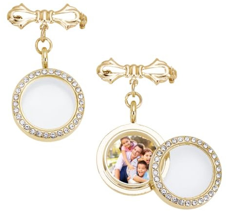 HOBBIESAY 2 Stück Foto Hochzeitsstrauß Anhänger Messing Broschen Legierung Strass Broschen Anstecknadel Broschen Bastelset Schleife Blumenstrauß Foto Medaillon Anhänger Golden Für Pullover Clip