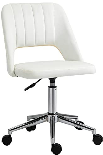 Vinsetto Mid Back Office Chair, Velvet Fabric Swivel Scallop Shape Computer Desk Chair for Home Study Bedroom, Cream White