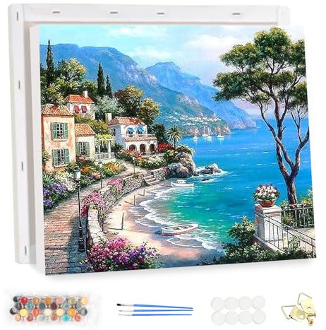 MEIYUDA Peinture par Numero Adulte avec Cadre Paysage, Seaview DIY Peinture Acrylique pour Adultes Débutants, Facile sur Toile Avec Peintures et Pinceaux Decoration Maison Cadeau 40x30cm