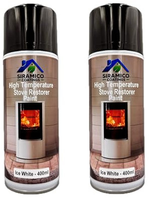 SIRAMICO COATINGS Stove, Chiminea, Smoker & BBQ Spray Paint Restorer | High Temperature Paint Formula up to 1000°C | Black Red or White 400ml (2, Ice White)