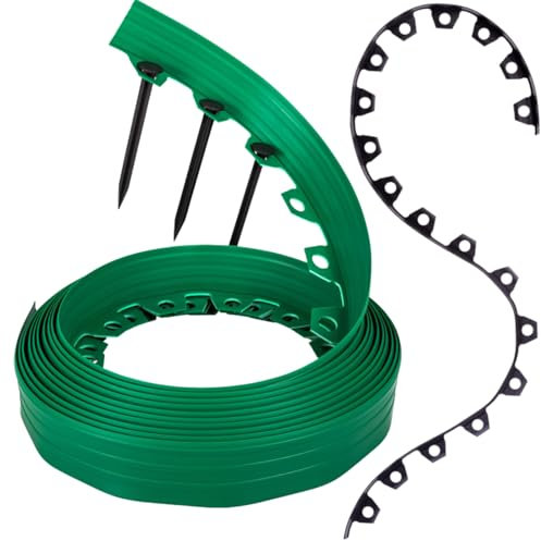 GARDENIX Bordo flessibile per prato, in plastica, resistente alle intemperie, rotondo, per aiuole, 10 m, 20 ancore, altezza 6 cm, per giardini e robot tosaerba