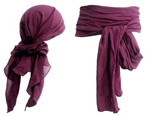 Ginkago Mittelalter Piratenkostüm Zubehör Set Damen Herren Piraten Verkleidung Accessories Kopftuch Augenklappe Ohrringe Halskette Armband Hüfte Tuch für Halloween Cosplay Party (Burgunderrot-2PCS)