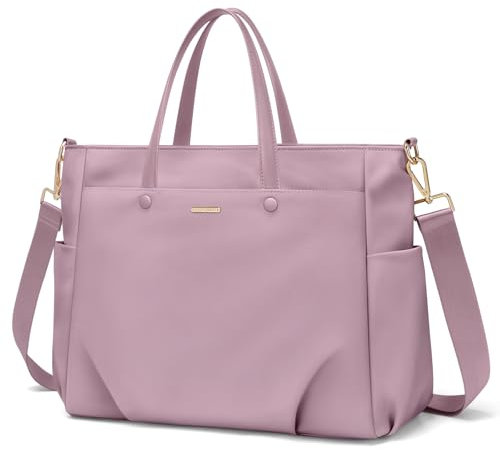 Sac Fourre-Tout Pour Ordinateur Portable 15.6 Pouces, Sac à Bandoulière Pour Ordinateur Pour Femme, Sac à Main élégant Pour Le Travail et Les Voyages (Violet Rosé)