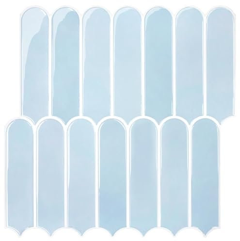Commomy Upgrade Dickere Klebefliesen Küche Bad Blau 3D Fliesenaufkleber Vinyl Metro Fliesen Selbstklebend Küchenrückwand Wandfliesen Selbstklebend(10 Stück, 30.5 x 30.5 cm)