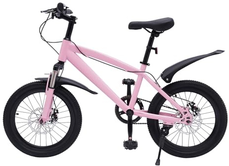KOLHGNSE Rosa Kinderfahrrad 18 Zoll MTB Fahrrad Kinder Mountainbike 59-70cm Einstellbare Unisex Kinderfahrräder mit Reifenpumpe für Strände, Städte, Fahrradwege