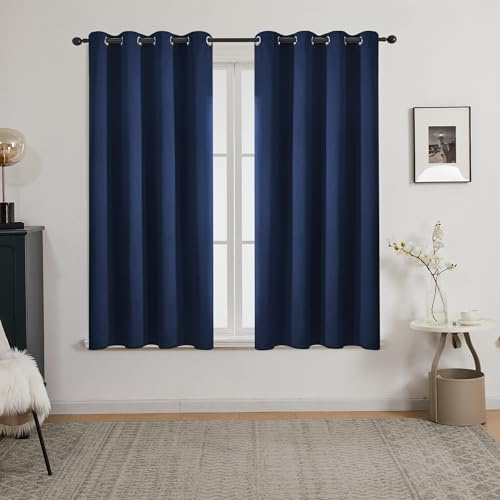 Deconovo Eyelet Blackout Curtains for Bedroom - Super Soft Thermal Insulated Navy Curtains, OEKO-TEX Certified, Energy Saving, 52x54 Inch, Oxford Blue, 2 Panels