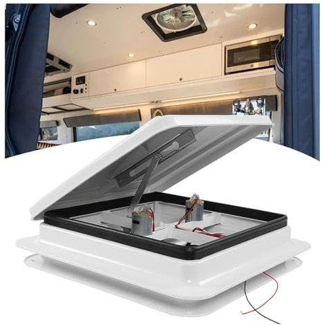 YJKKZQLB 12V Rv Roof Vent Fan- Caravan/Motorhome Caravan Skylight Waterproof Van Roof Vent Fan Campervan Skylight, Roof Hood Roof Window Roof Hatch Vent(Two Fans in and Out of The air)