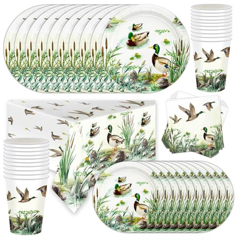 Mallard Duck Partygeschirr, Frühling Vogel Thema, Kindergeburtstag Partygeschirr, enthält Teller, Tassen, Servietten und Tischdecken, Geburtstag für 20 Personen
