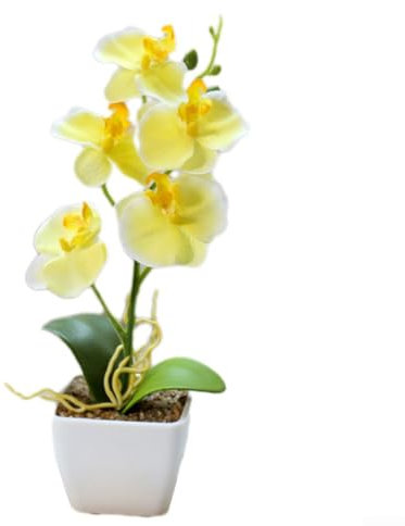 Orchids Artificial in Pots, Artificial Flowers in Pot, Simulated Flower, 5 Heads Phalaenopsis, Small Bonsai for Wedding, Party, Flower Arrangement, Home, Kitchen Decor(yellow)