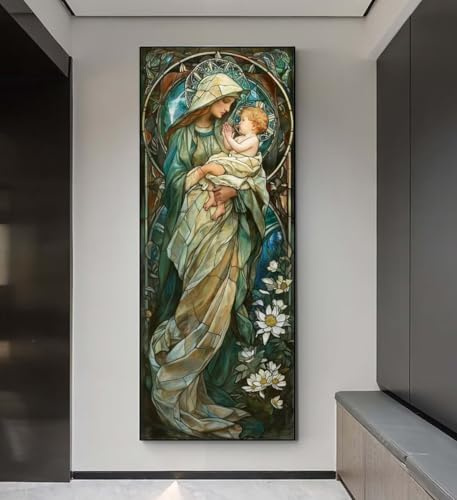 Diamond Painting Heilige Mutter Heilig Diamond Painting Erwachsene, 5D Diamant Painting Bilder Crystal Embroidery,Daiments Painting Basteln Erwachsene,Diamant Painting Artdot, Wand Décor 65x195 cm q31