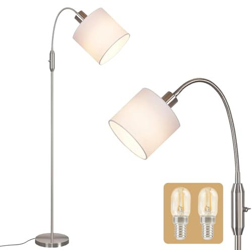 Glitzerlife Stehlampe Leselampe Vintage Silber - Bogenlampe Wohnzimmer 2×2W E14 Leuchtmittel Warmweiß Stehleuchte Industrial 1 Flammig 360° Drehbarer Lampenschirm Standlampe Flur Schlafzimmer