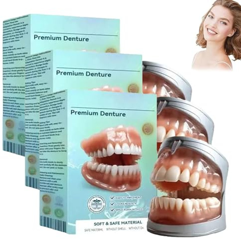 Bikenda Premium Vollprothesen, Lenreey Premium Zahnersatz, Bikenda Prothesen, Bikenda Silikon Zahnprothesen, Hza Premium-Maßprothesen Für Männer Und Frauen (3PCS)