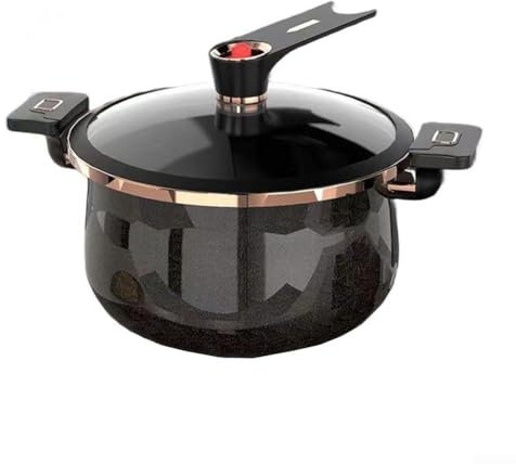 Eawfgtuw Double-Handle Enamel Pressure Cooker Large Capacity Non-Stick Soup Pot Cast Iron Stockpot For Induction Cooktop With Steam Release Valve(7L black)