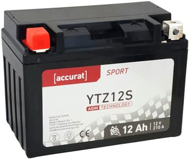 Accurat Motorradbatterie YTZ12S - 12V, 12Ah, 210A, rüttelfest, wartungsfrei - Starterbatterie, AGM Batterie in Erstausrüsterqualität für Rasentraktor, Roller, Motorrad, Quad