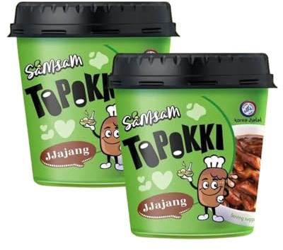SamSam Instant Tteokbokki Topokki Korean Rice Cakes Chewy Street Snack, Multi Flavours, Carbonara, Cheese, Curry, Garlic Teriyaki, Jjajang, Rose, Original Sweet & Spicy（Pack of 2） (Jjajang)