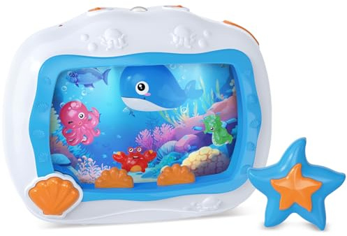 Ozeanträume Baby Soother Aquarium Nachtlicht mit Fernbedienung, Lichtern und Melodien, Baby Einschlafhilfe Musik Spielzeug für Gitterbett, Kinderwagen und Autositze