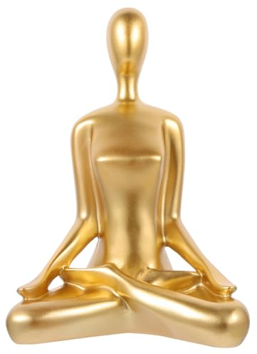 PAMINGONO Yoga Statue Zen Skulptur aus Robustem Material Goldfarbene Yoga Figur Sitzend Meditations Deko für Wohnzimmer und Schreibtisch