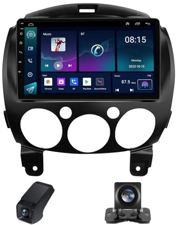 Radio Auto per Mazda 2 DE 2007-2014-Radio Android da 9 Pollici con Senza fili Carplay e Android Auto -Navigazione GPS DSP Controllo volante Split Screen + Telecamera di Retromarcia(M500S)