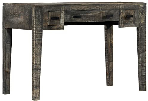 Bureau noir 110 x 50 x 75 cm, bois massif manguier, avec 3 tiroirs, poli et laqué, bureau d'ordinateur polyvalent, pour la maison et le bureau, plan de travail élégant