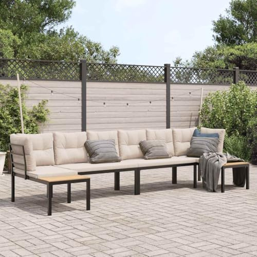 Frdhee Balkonmöbel Sitzgruppe Gartenlounge Set,4 TLG. Garten Sofagarnitur mit Kissen Schwarz Stahl,Terrassenmöbel Sitzgruppe Für Balkon,Terrasse,Garten,Einfach Zu Warten
