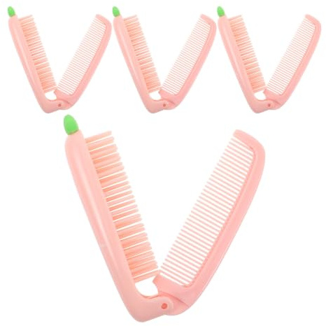 UKCOCO 4 Piezas Peine Plegable de Dientes Finos Forma de Zanahoria de Plástico Rosa, Portátil y Flexible para Uso Diario y Fiestas Infantiles