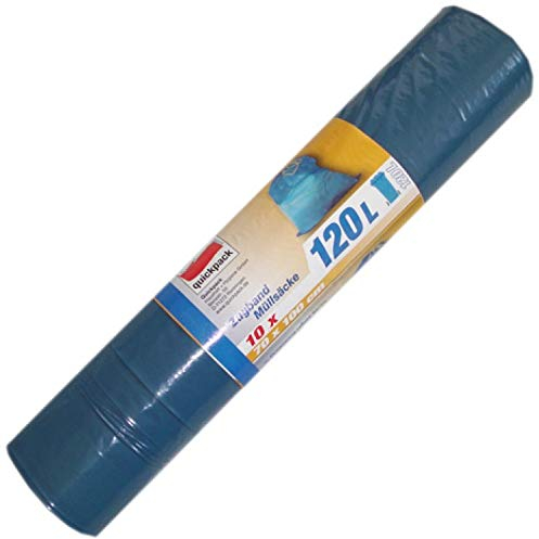 5 x 10 Stück extra stark Müllsäcke 120 Liter, 70 x 100 cm, mit Zugband, auf Rolle - blau