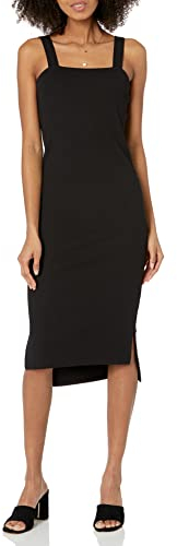 The Drop Damen Amelia Midi-Trägerkleid, enganliegend, gerader Ausschnitt, Schwarz, XS