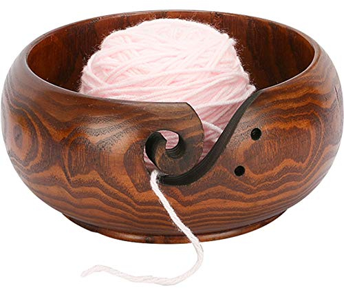CHSEEO 6.3 Pulgadas Cuenco de alambre de madera de palo de rosa - Portabolas y portacables para tejer - Almacenamiento para lana y accesorios de gancho #1