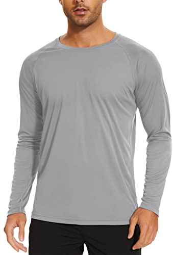 TACVASEN Sun Protection Shirt Men Long Sleeve Running Top Outdoor Summer Walking Shirts UV Protection Tops UPF 50+ T Shirt Grey