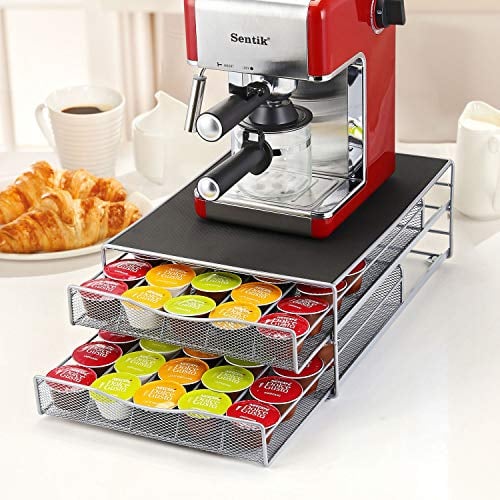 Taylor & Brown 2 Tier Coffee Machine Stand & 72 Capsule Pod Holder with Sliding Storage Drawer Organiser Non Slip Surface for Nespresso & Dolce Gusto Capsules