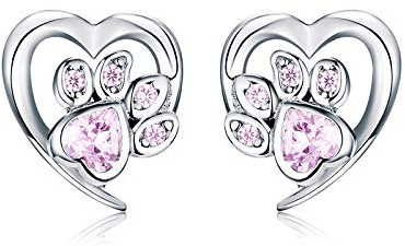 AdronQ 3 Farben Real 925 Sterling Silber Pfote Hund Footprint Ohrstecker Blau & Pink Ohrringe für Frauen Hochzeitsschmuck