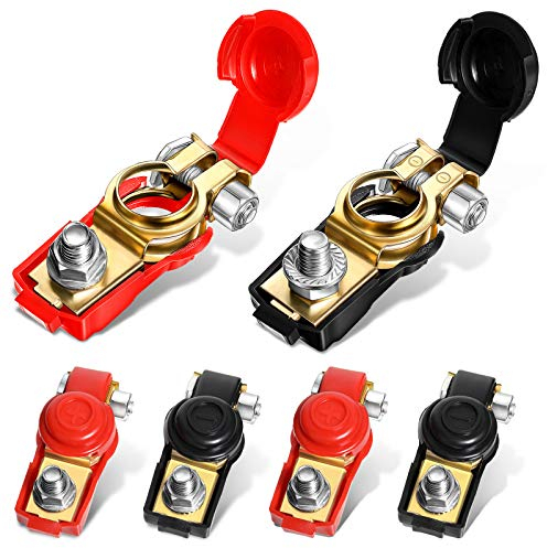 Frienda 6 Pcs Car Copper Battery Terminal Clamps Connectors Quick Release Battery Terminals Clamps Negative and Positive, 12v/ 24v/ 48v Compatible with Boat Truck Car Van