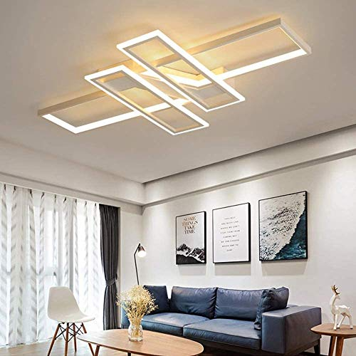 GHY LED Modern Deckenleuchte Esszimmer Schlafzimmer Lampe Dimmbar Mit Fernbedienung Wohnzimmerlampe Rechteckig Design Innenbeleuchtung 3000-6000K Deckenlampe Metall Acryl,Weiß,120cm/116W
