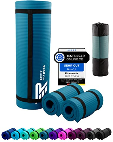 Fitnessmatte Sportmatte 190 x 60 x 1,5 cm + 2 Stück Yoga Pads 25 x 61 x 1,5 cm Petrolblau Petrol Blau Blue Fitness Pad Knie Kniekissen Gymnastik Yogapad Kniepad dick Yogamatte Gymnastikmatte Turnmatte