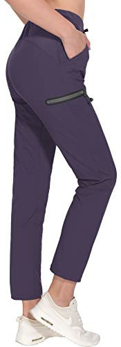 Little Donkey Andy Hose Damen Stretch Outdoor Wanderhose Baumwolle Weich Jogger Kordelzug Reißverschlusstaschen Jogginghose Trekkinghose Funktionshose Dunkelviolett S