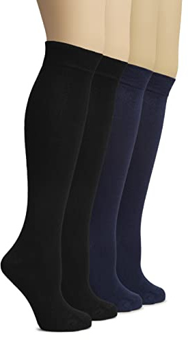 Hugh Ugoli Damen Viskose aus Bambuszellstoff Kniehohe Socken, 4 Paar, Komfort Naht, Lang Kleider Uniform Socken für Mädchen, Größe: 35-38/38-42