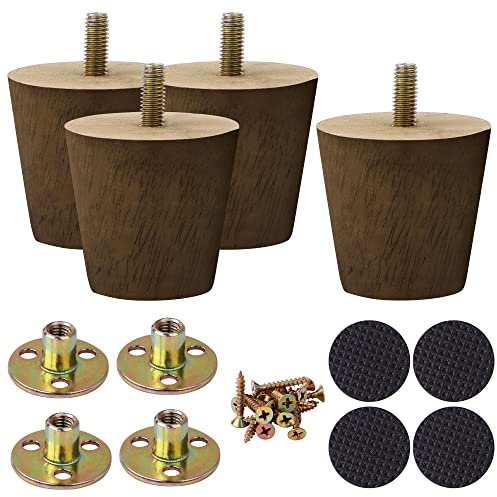 sourcing map Wood Furniture Legs, 2 Inch Sofa Legs Round Solid Wood Couch Legs Walnut Color Mid-Century Modern Replacement Feet for Armchair Recliner Coffee Table Dresser Set of 4