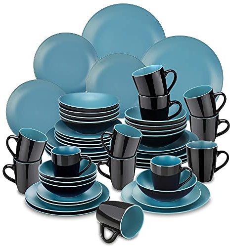 vancasso Allegro Matte Dinnerware Set - 48 Pieces Dinner Set Blue Stoneware Crockery with 10.7 inch Dinner Plate 8 inch Dessert Plate 7 inch Bowl and 14 oz Mug, Service for 12