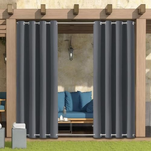 Outdoor Curtains for Garden Patio Gazebo Pergola,Waterproof,Windproof,Blackout Thermal Insulated Double Grommet(Top and Bottom) Outdoor Curtains for Garden Patio Door(2 Panel,52*94,Dark Gray)