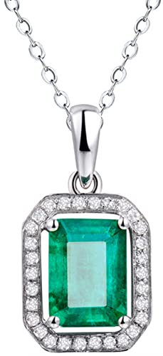 AMDXD Halskette Damen Weiß Gold 18K, Elegant Anhänger Damenkette mit Grün Smaragd 1.44ct, Fein Frauen Schmuck, Schmuck Geburtstag Geschenke für Ehefrau, Silber
