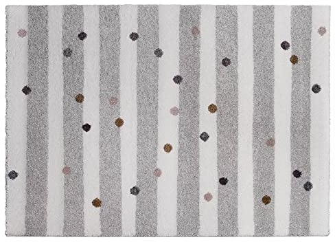 Primaflor Kinderteppich für Jungen und Mädchen - Dots&Stripes - 80x150 cm - Oeko-TEX Zertifiziert - Weicher Hochflor-Teppich fürs Baby- & Kinderzimmer - Hochwertiger Spielteppich